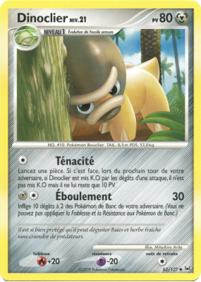 Carte Pokémon Dinoclier 62/127 Peu commune Platine (JCC)