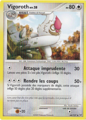 Carte Pokémon Vigoroth 64/127 Peu commune Platine (JCC)