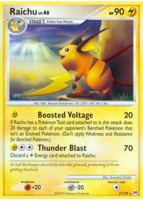 Carte Pokémon Raichu 27/99 Rare Platinum Arceus