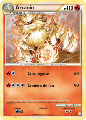 Carte Pokémon Arcanin 1/123 Holographique HeartGold & SoulSilver (JCC)