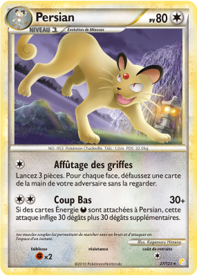 Carte Pokémon Persian 27/123 Rare HeartGold & SoulSilver (JCC)
