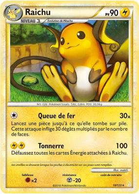 Carte Pokémon Raichu 10/123 Holographique HeartGold & SoulSilver (JCC)