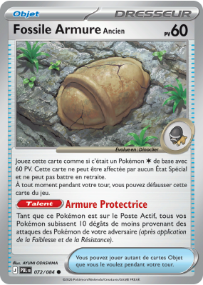 Carte Pokémon Fossile Armure Ancien 072/084 Commune Nuit Noire