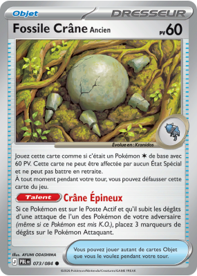 Carte Pokémon Fossile Crâne Ancien 073/084 Commune Nuit Noire